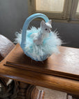 フランス　ヴィンテージ　猫の置物　陶器　フェザー　水色