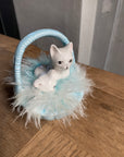 フランス　ヴィンテージ　猫の置物　陶器　フェザー　水色